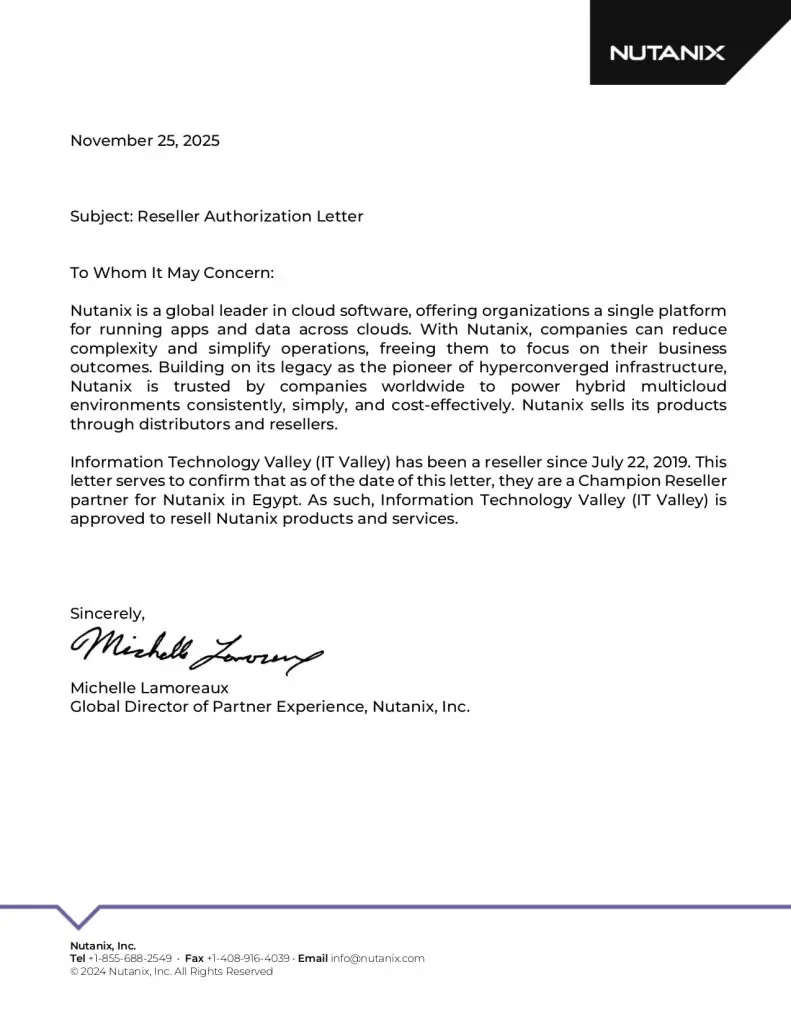 Nutanix partnership reseller certificate awarded to IT Valley