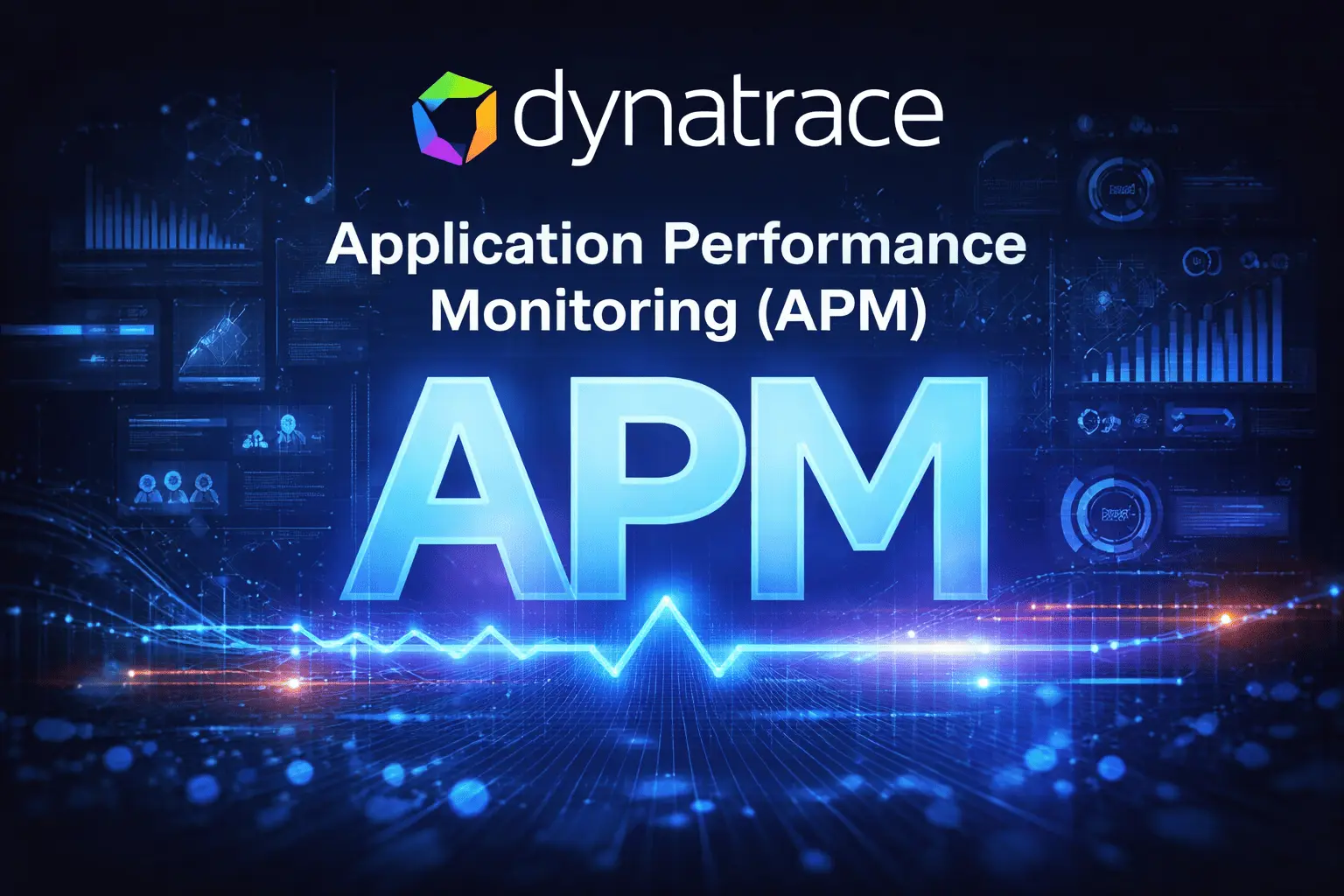Dynatrace APM feature image representing Application Performance Monitoring (APM) with full-stack monitoring including infrastructure, network, database, cloud, container, serverless, synthetic, and end-user monitoring.