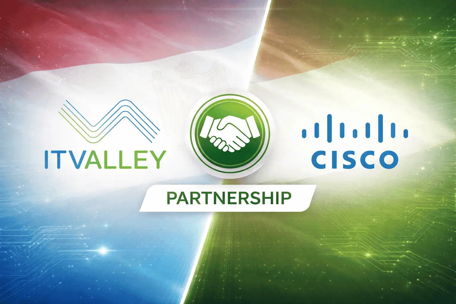 IT Valley logo alongside Cisco logo representing their official partnership and IT solutions collaboration in Egypt.