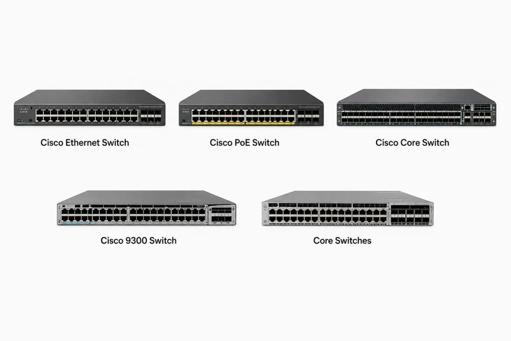 Cisco Ethernet switch, Cisco PoE switch, Cisco core switch, and Cisco 9300 switch from IT Valley.