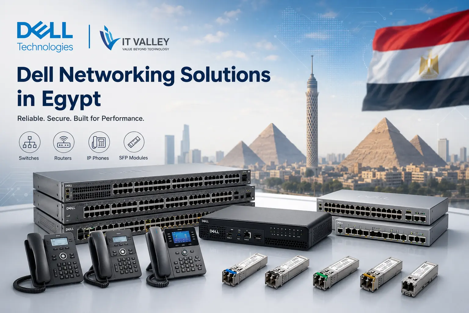 Cisco Products in Egypt featuring networking switches, routers, IP phones, and SFP modules from IT Valley.