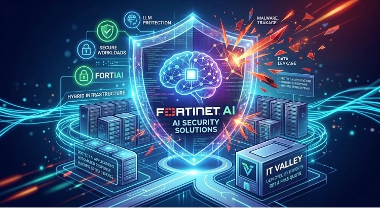 Secure your AI environment with Fortinet AI. IT Valley delivers FortiAI solutions to protect AI applications, LLMs, data and workloads. Get a free quote.