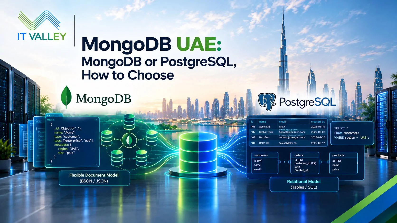 MongoDB UAE: IT Valley compares MongoDB and PostgreSQL honestly, so Dubai and Abu Dhabi teams pick the right database for their workload and budget
