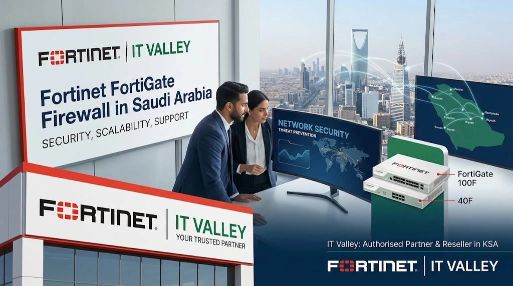 Buy Fortinet FortiGate Firewall in Saudi Arabia from IT Valley. Request a quote for FortiGate 40F, 60F, 80F, 100F, and 200F, including security bundles and licensing options
